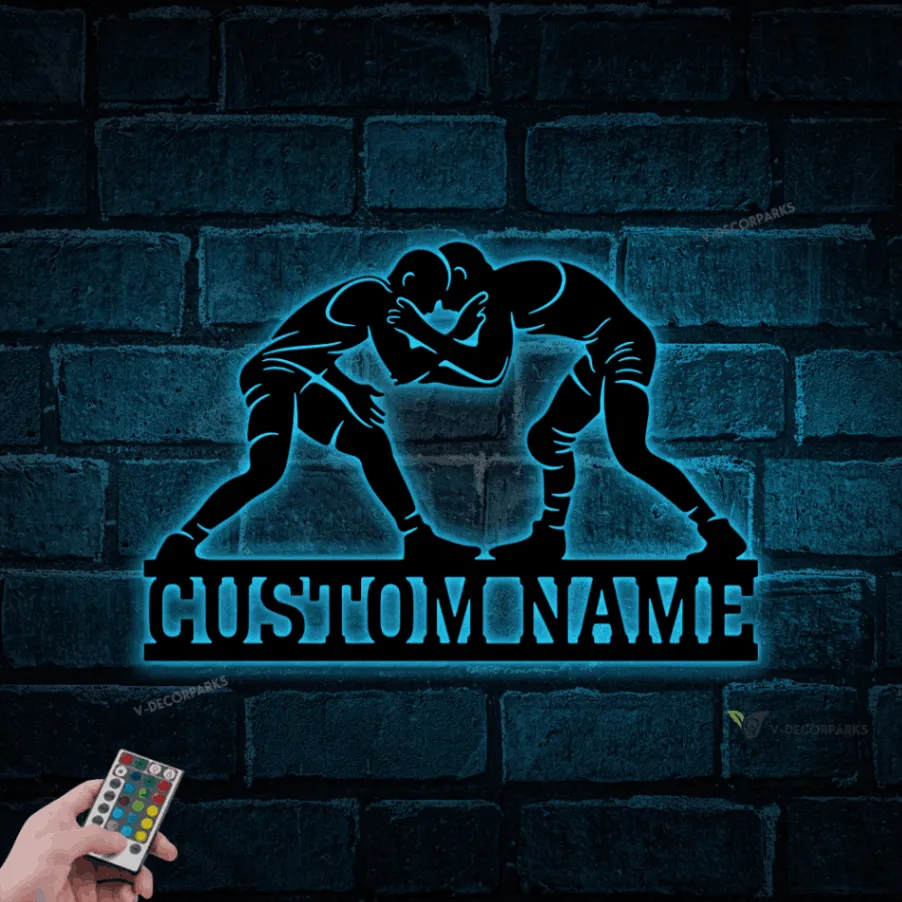 Personalized Wrestling Metal Sign Led Lights, House Decor, Gift For Wrestling Lover, Game Room Decor, Wrestling Sign