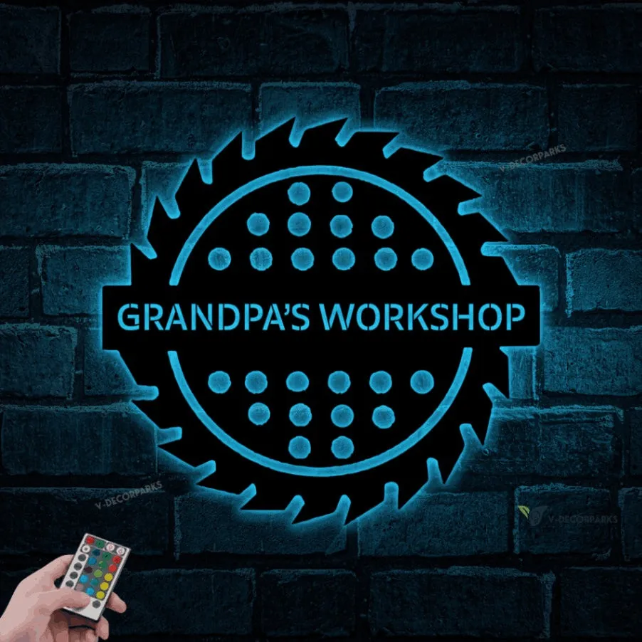 Personalized Workshop Metal Wall With Led Lights, Garage Sign, Beer Cap Holder, Gift For Father's Day, Beer Gifts