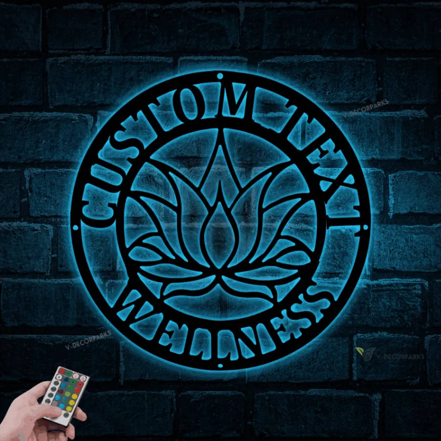 Yoga Studio Decor With Led Lights, Lotus Flower Sign, Lotus Wall Art, Metal Wall Decor, Metal Wall Hangings, Home Decoration, Yoga Sign