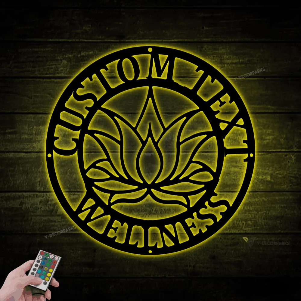 Yoga Studio Decor With Led Lights, Lotus Flower Sign, Lotus Wall Art, Metal Wall Decor, Metal Wall Hangings, Home Decoration, Yoga Sign