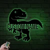 Personalized T Rex Dinosaur Metal Sign With Led Lights, Funny Dino Skeleton, Jurassic Park Metal Wall Art