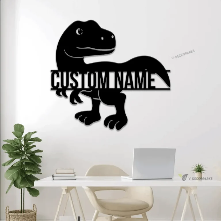 Personalized T Rex Dinosaur Metal Sign With Led Lights, Funny Dino Skeleton, Jurassic Park Metal Wall Art