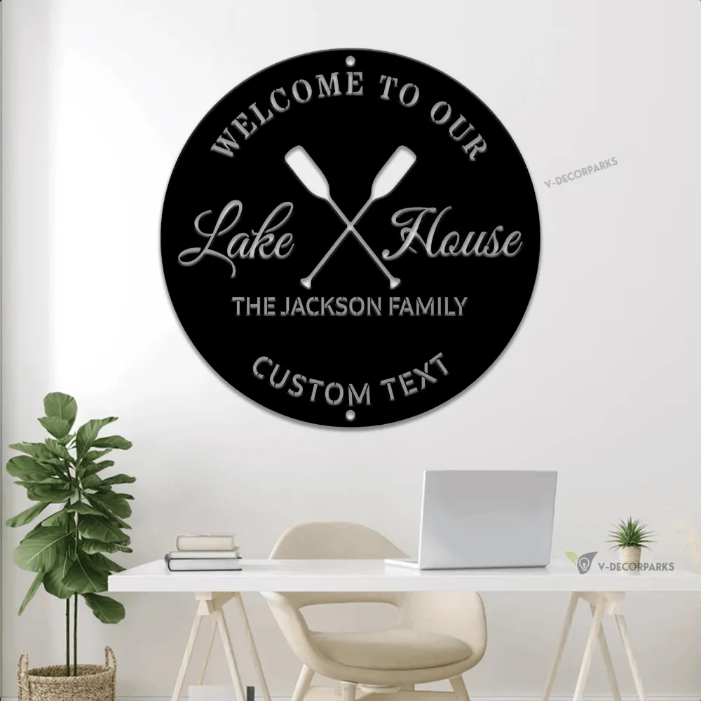Personalized Lake House Metal Sign With Led Light, Lake House Sign, Boat Oars Decor, Lake Themed Decor, Lake House
