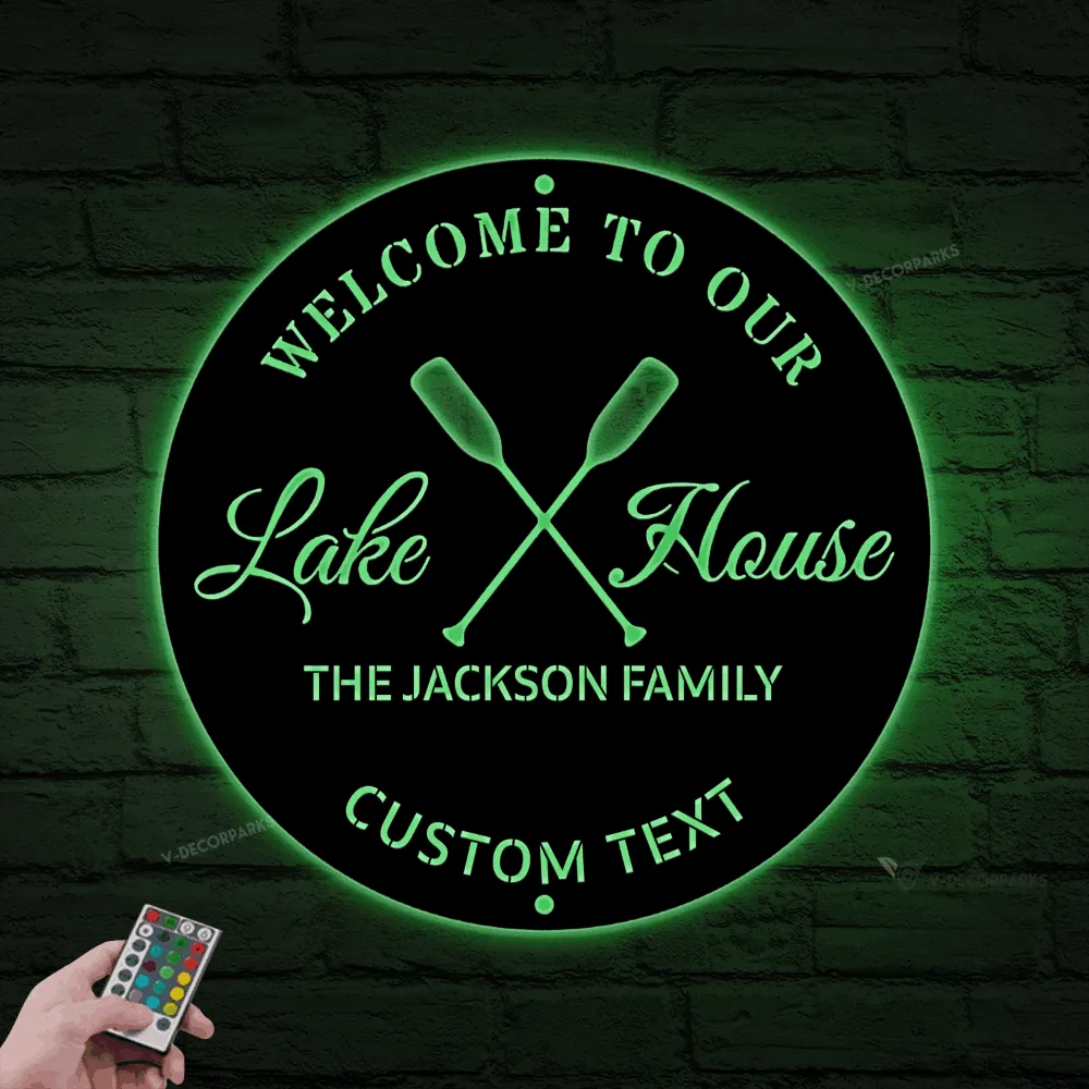 Personalized Lake House Metal Sign With Led Light, Lake House Sign, Boat Oars Decor, Lake Themed Decor, Lake House