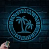 Personalized Palm Tree Metal Sign With Led Lights - Beach House Signs - Door Hanger - Metal Wall Art - Beach Decor - Coastal Decor