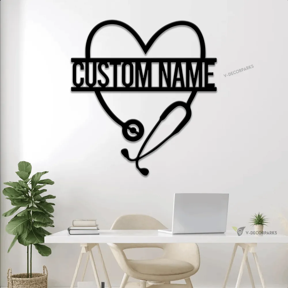Personalized Stethoscope Metal Sign With Led Lights, Gift For Doctor, Nurse, Office Decor, Nurse Stethoscope Heart Sign