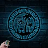 Personalized Palm Tree Metal Sign With Led Lights - Beach House Signs - Door Hanger - Metal Wall Art - Beach Decor - Coastal Decor