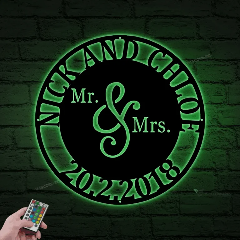 Personalized Mr. And Mrs. Date Metal Sign With Led Lights - Wedding Gift - Custom Metal Sign - Anniversary Gift - Metal Wall Art