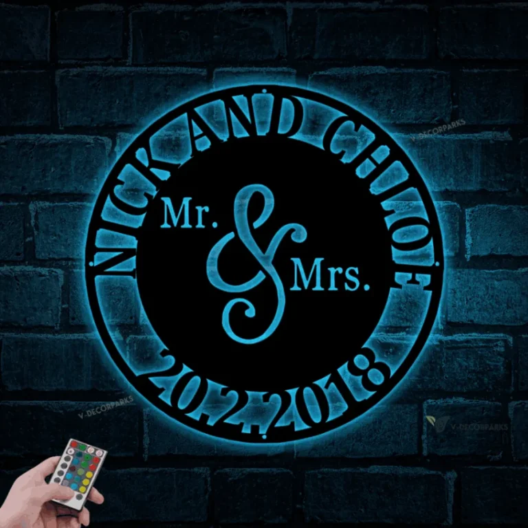Personalized Mr. And Mrs. Date Metal Sign With Led Lights - Wedding Gift - Custom Metal Sign - Anniversary Gift - Metal Wall Art
