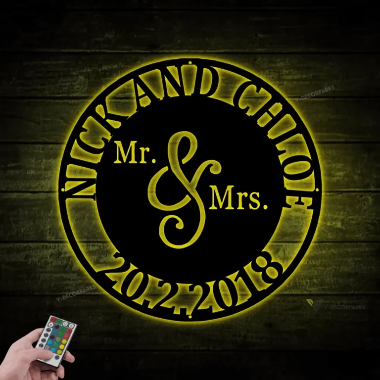 Personalized Mr. And Mrs. Date Metal Sign With Led Lights - Wedding Gift - Custom Metal Sign - Anniversary Gift - Metal Wall Art