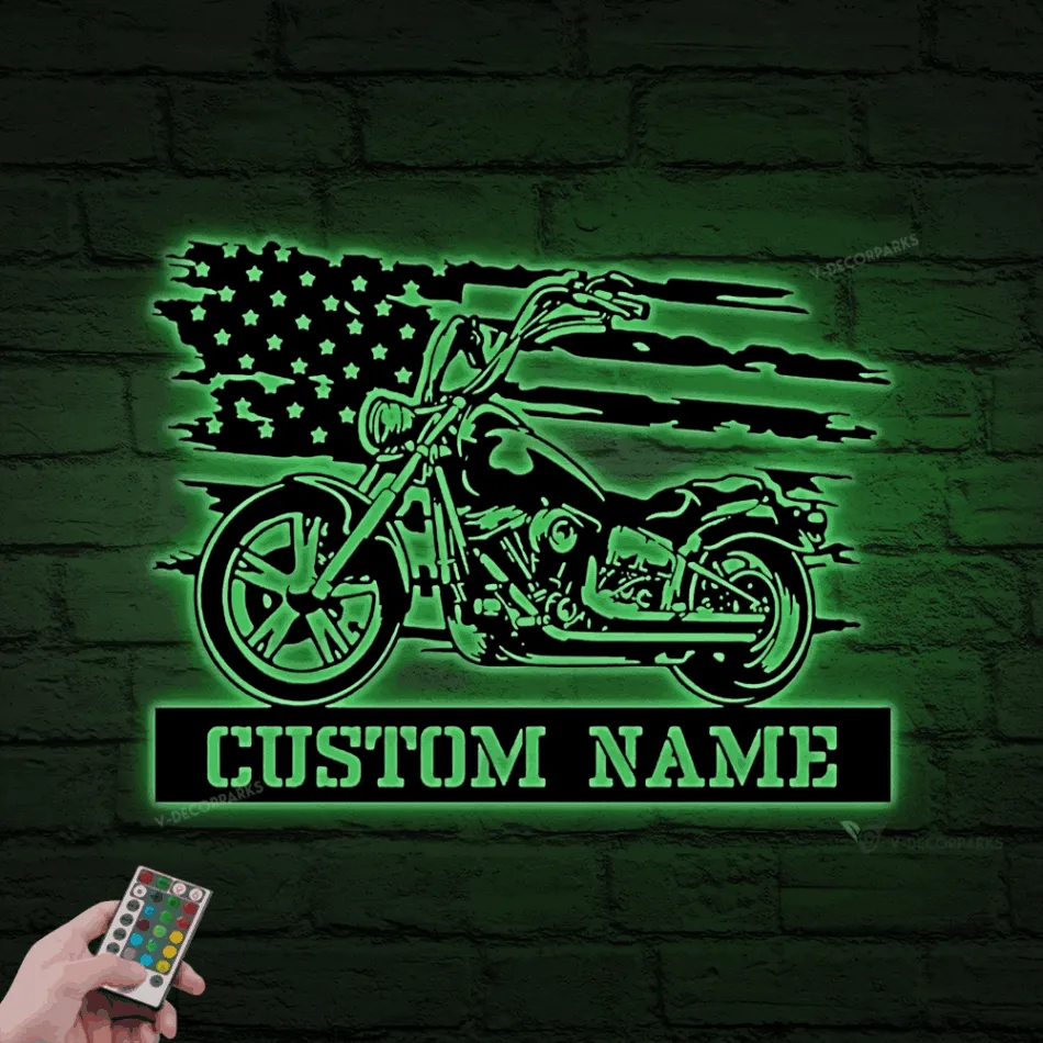 Personalized Motorcycle Metal Sign With Led Lights, Motorcycle Metal Wall, Biker Home Decor, Motorcycle Garage Name Sign