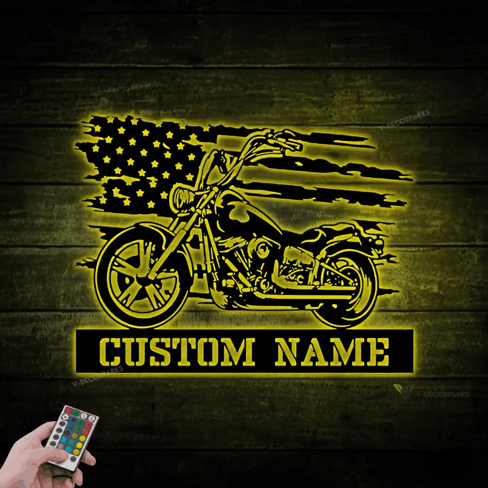 Personalized Motorcycle Metal Sign With Led Lights, Motorcycle Metal Wall, Biker Home Decor, Motorcycle Garage Name Sign