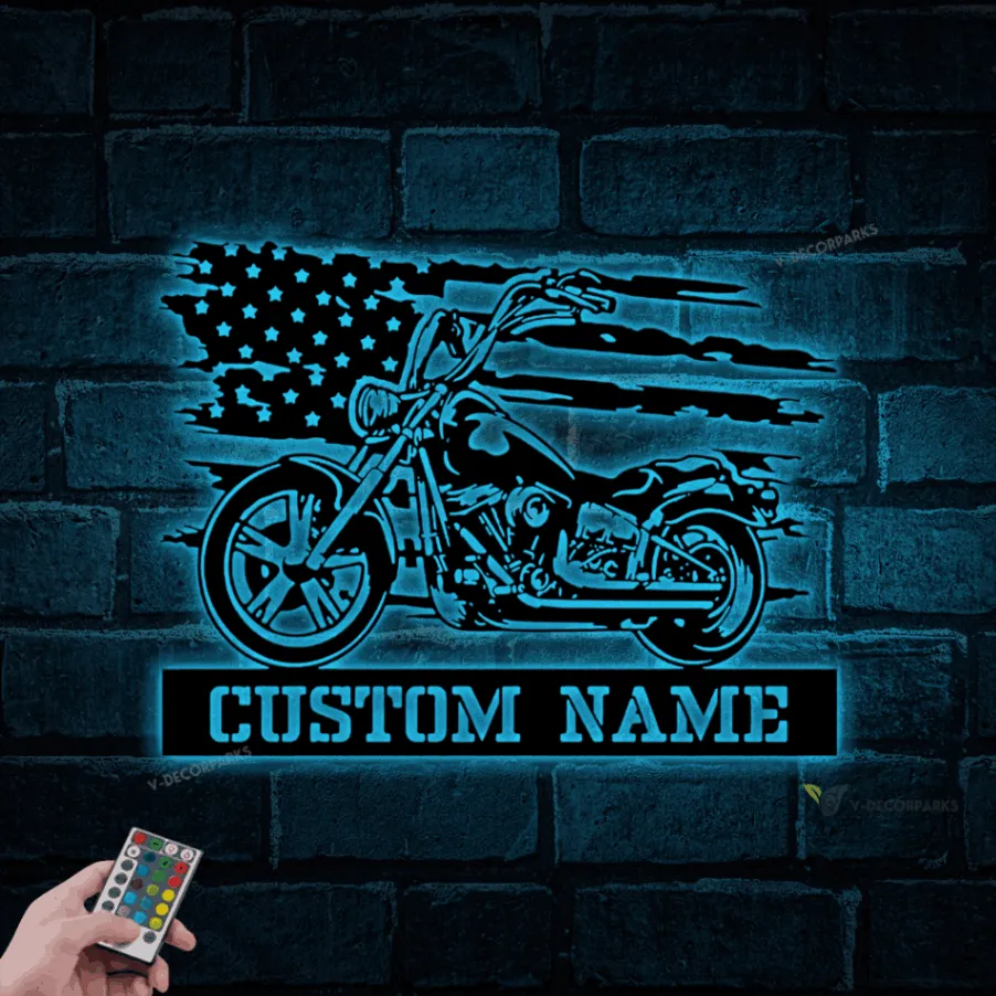 Personalized Motorcycle Metal Sign With Led Lights, Motorcycle Metal Wall, Biker Home Decor, Motorcycle Garage Name Sign