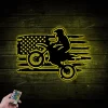 Personalized Us Flag Biker Metal Sign With Led Lights, Custom Dirt Bike Wall Art For Decor, Father's Day Gift, Birthday Gift