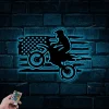 Personalized Us Flag Biker Metal Sign With Led Lights, Custom Dirt Bike Wall Art For Decor, Father's Day Gift, Birthday Gift