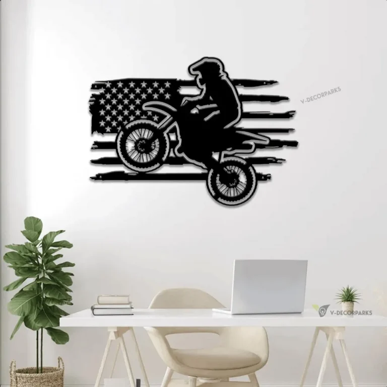 Personalized Us Flag Biker Metal Sign With Led Lights, Custom Dirt Bike Wall Art For Decor, Father's Day Gift, Birthday Gift