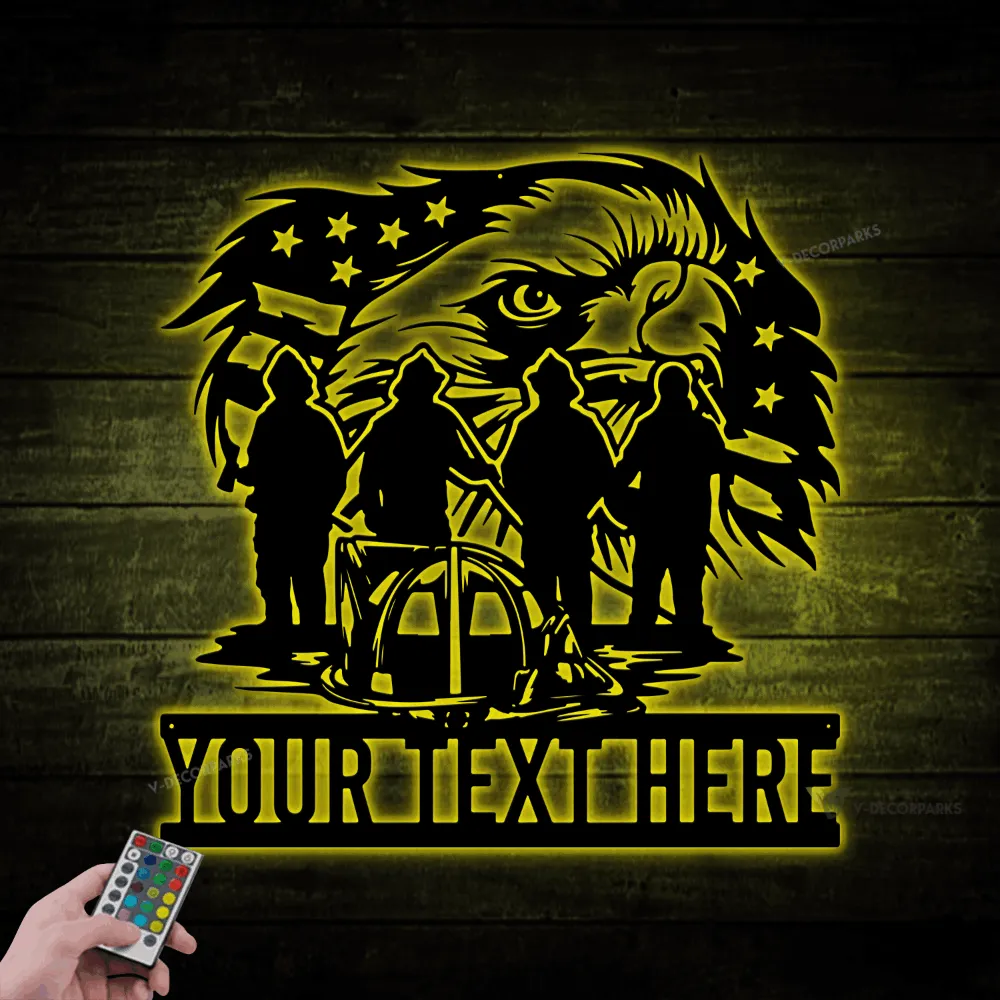 Personalized Firefighter Us Flag Metal Sign Led Lights, Gift For Fireman, First Responder, Firefighter Decor, Father's Day Gift