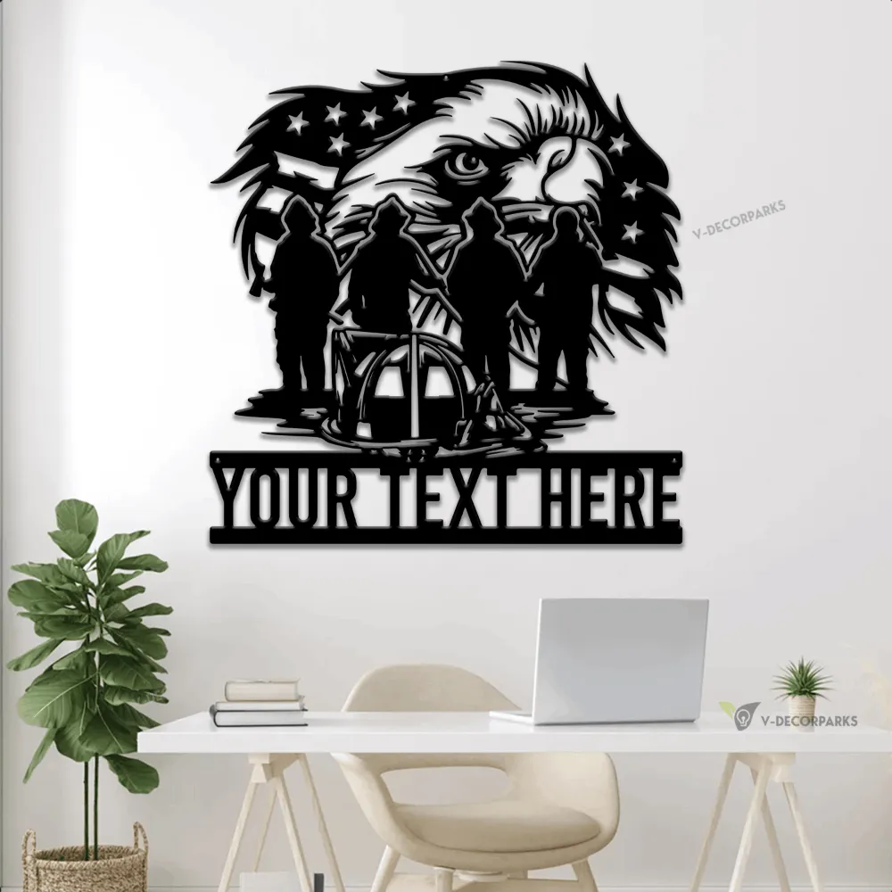 Personalized Firefighter Us Flag Metal Sign Led Lights, Gift For Fireman, First Responder, Firefighter Decor, Father's Day Gift