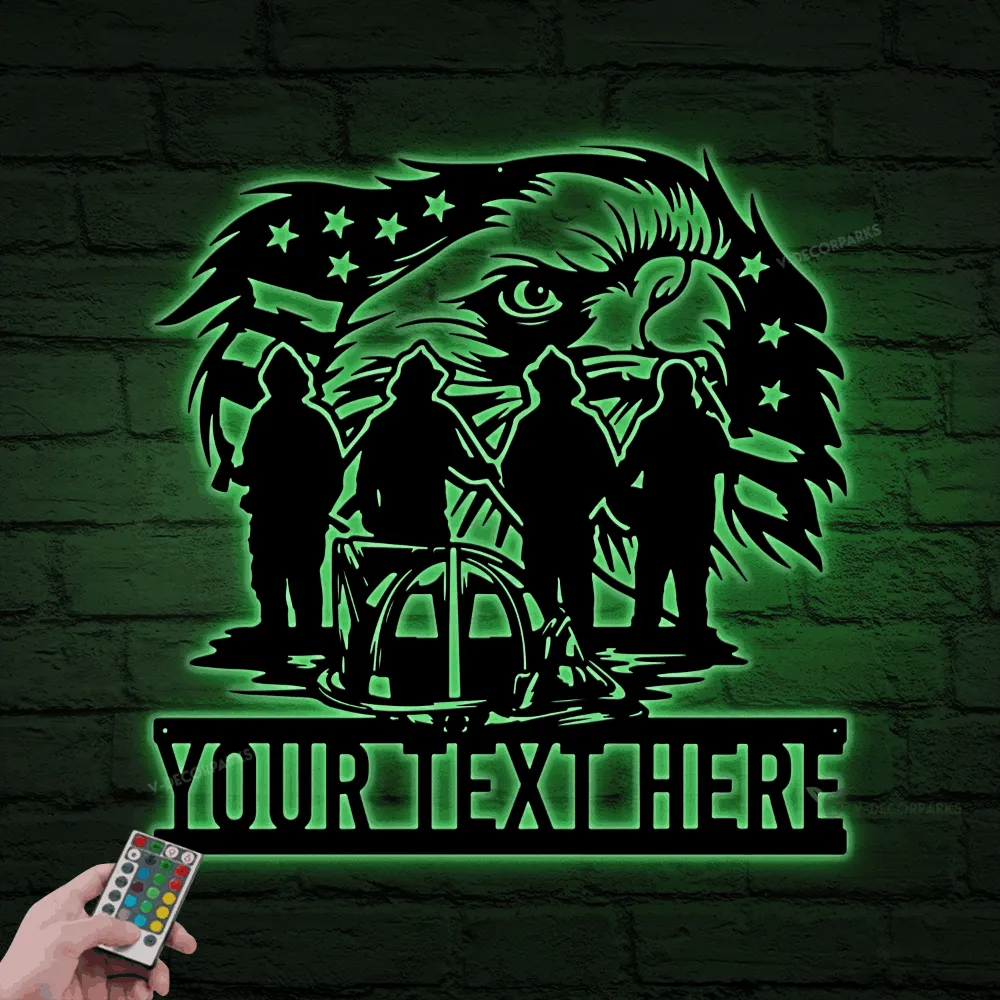 Personalized Firefighter Us Flag Metal Sign Led Lights, Gift For Fireman, First Responder, Firefighter Decor, Father's Day Gift