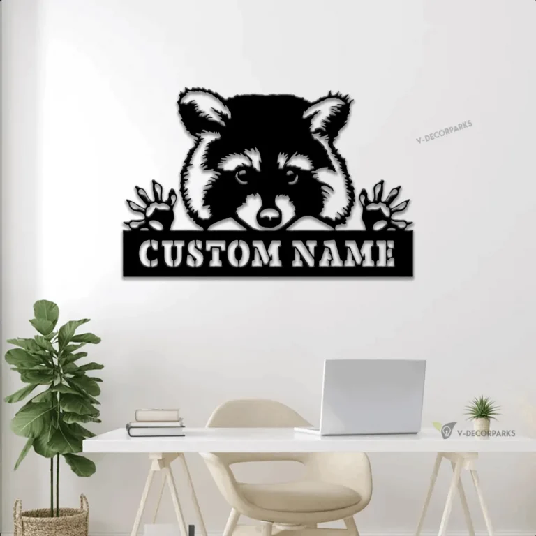 Personalized Raccoon Metal Sign With Led Lightss, Animal Funny Gift, Raccoon Signs, Paw Raccoon Metal Wall Art