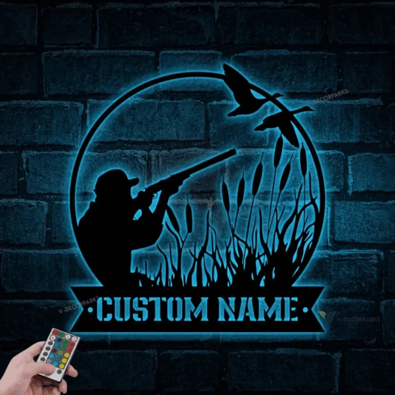 Personalized Duck Hunting Metal Sign Led Lights, Custom Duck Hunter Name Sign Decor, Father's Day Gift For Hunter