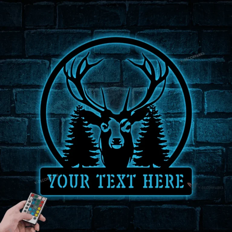 Personalized Deer Head Metal Sign With Led Lights, Hunting Sign, Hunting Lover, Deer Hunting, House Decor, Wall Hanging