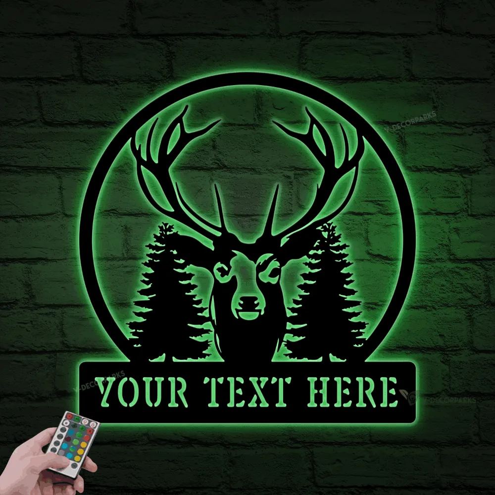 Personalized Deer Head Metal Sign With Led Lights, Hunting Sign, Hunting Lover, Deer Hunting, House Decor, Wall Hanging