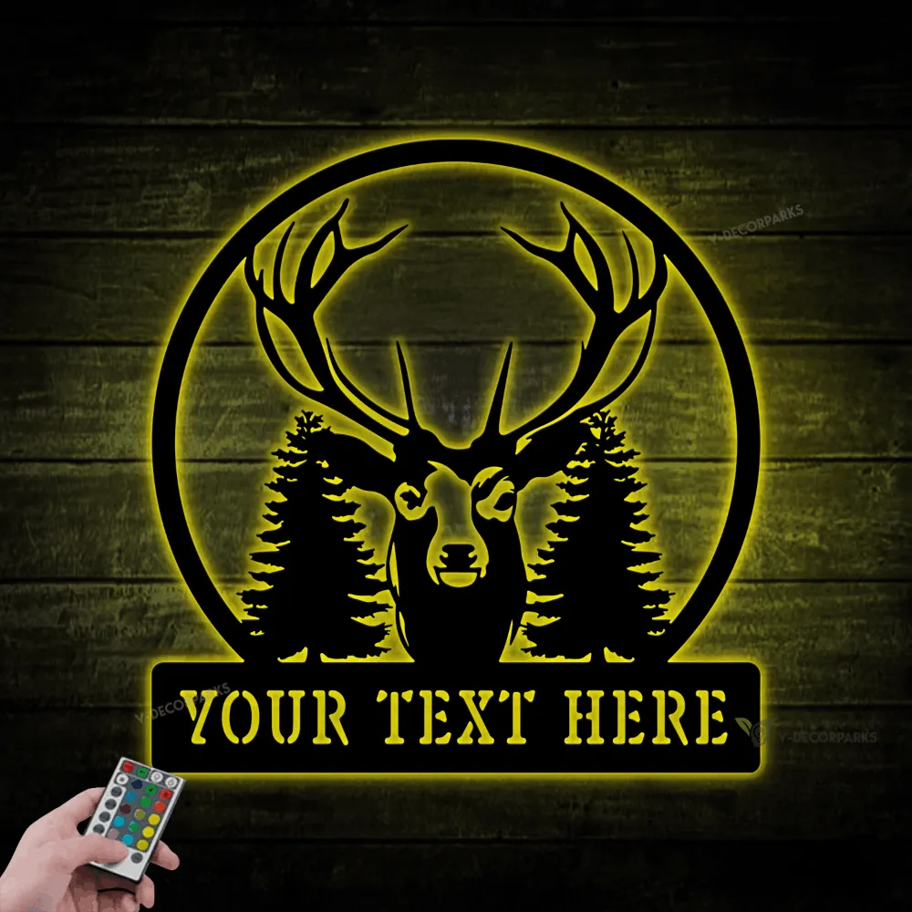 Personalized Deer Head Metal Sign With Led Lights, Hunting Sign, Hunting Lover, Deer Hunting, House Decor, Wall Hanging