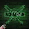 Personalized Baseball Custom Name Monogram Metal Sign With Led Lights, Baseball Bats, Nursery Decor, Metal Name Sign