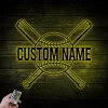 Personalized Baseball Custom Name Monogram Metal Sign With Led Lights, Baseball Bats, Nursery Decor, Metal Name Sign