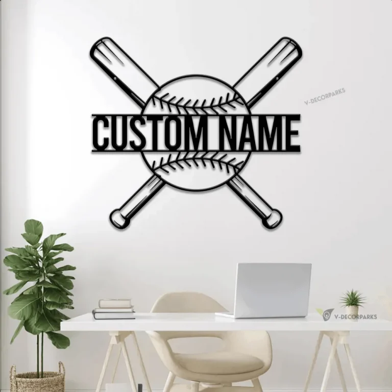 Personalized Baseball Custom Name Monogram Metal Sign With Led Lights, Baseball Bats, Nursery Decor, Metal Name Sign
