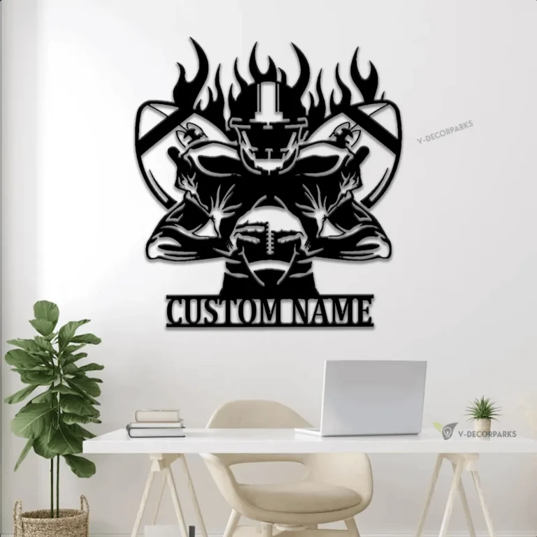 Personalized Us Football Player Metal Sign With Led Lights, Sport Wall Art With Custom Name For Home Decor, Birthday Gift