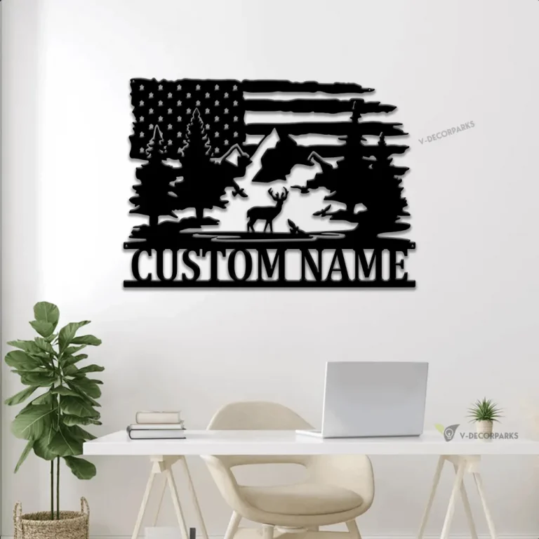 Personalized Deer Hunting Mountain Metal Sign With Led Lights, Custom Buck Metal Wall Art For Campsite Decor, Hunter Gift