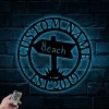 Custom Family Name Beach Sign With Led Lights, Metal Beach House Sign, Beach House Decor, Outdoor Family Sign, Outdoor Decor, Wall Art