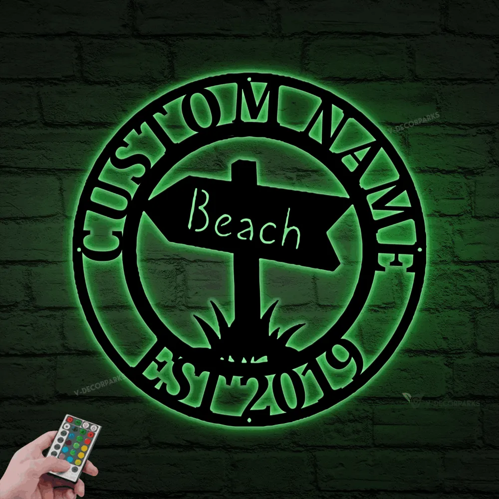 Custom Family Name Beach Sign With Led Lights, Metal Beach House Sign, Beach House Decor, Outdoor Family Sign, Outdoor Decor, Wall Art