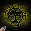 Custom Family Name Beach Sign With Led Lights, Metal Beach House Sign, Beach House Decor, Outdoor Family Sign, Outdoor Decor, Wall Art