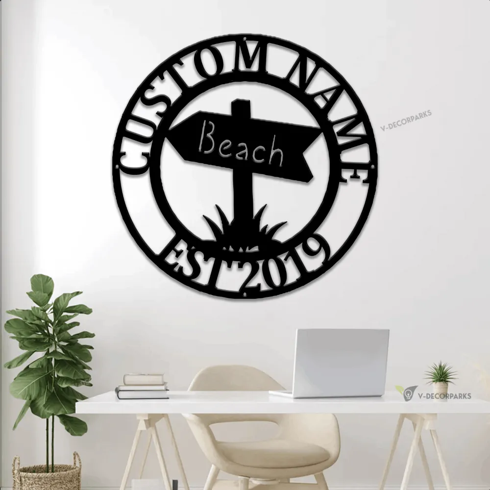 Custom Family Name Beach Sign With Led Lights, Metal Beach House Sign, Beach House Decor, Outdoor Family Sign, Outdoor Decor, Wall Art