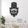 Hamsa Hand Evil Eye Yin Yang Lotus Metal Wall Art With Led Lights, Hand Of Fatima Metal Sign, Spiritual Gift Protect