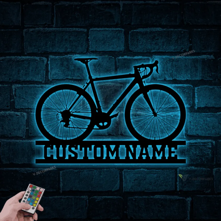 Bicycle Metal Sign With Colorful Led Lights, Cycling Sign Art, Living Room Decor, Unique Gift, Bicycle Gifts, Cycle Sign