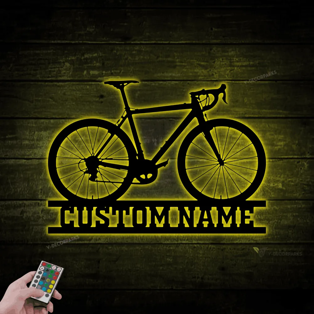 Bicycle Metal Sign With Colorful Led Lights, Cycling Sign Art, Living Room Decor, Unique Gift, Bicycle Gifts, Cycle Sign