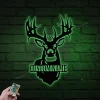 Personalized Deer Buck Head Metal Sign With Led Lights, Custom Dear Antler Metal Wall Art For Deer Hunting Campsite