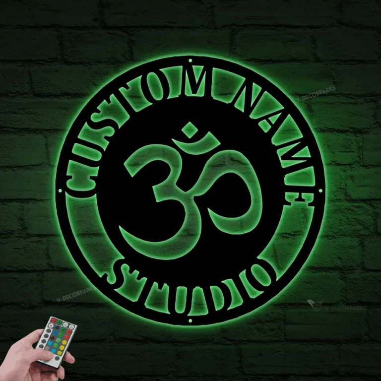 Yoga Wall Art With Led Lights, Aum Sign, Buddha Wall Art, Charm, Om Metal Wall Art, Metal Wall Sign, Metal Wall Decor, Metal Wall Art
