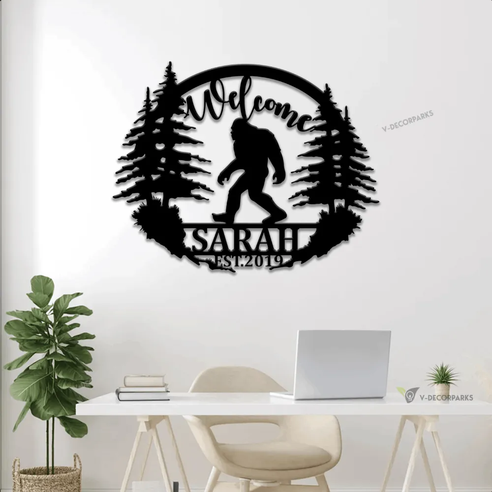Personalized Big Foot Metal Wall With Led Lights, Custom Family Name Big Foot, Sasquatch Wall Art Decor, Yeti Gift, Forest Big Foot