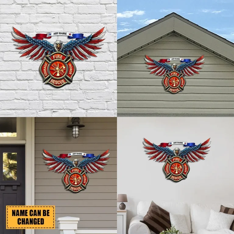 Eagle Firefighter Personalized Metal Sign, Fire Department Customized Wall Decoration