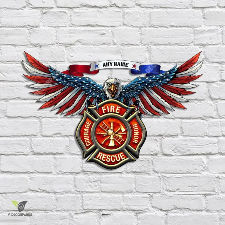 Eagle Firefighter Personalized Metal Sign, Fire Department Customized Wall Decoration