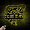 Personalized Bass Fishing Monogram Metal Sign With Led Lights, Custom Fishing Metal Wall Art, Father's Day Gift, Gift For Him