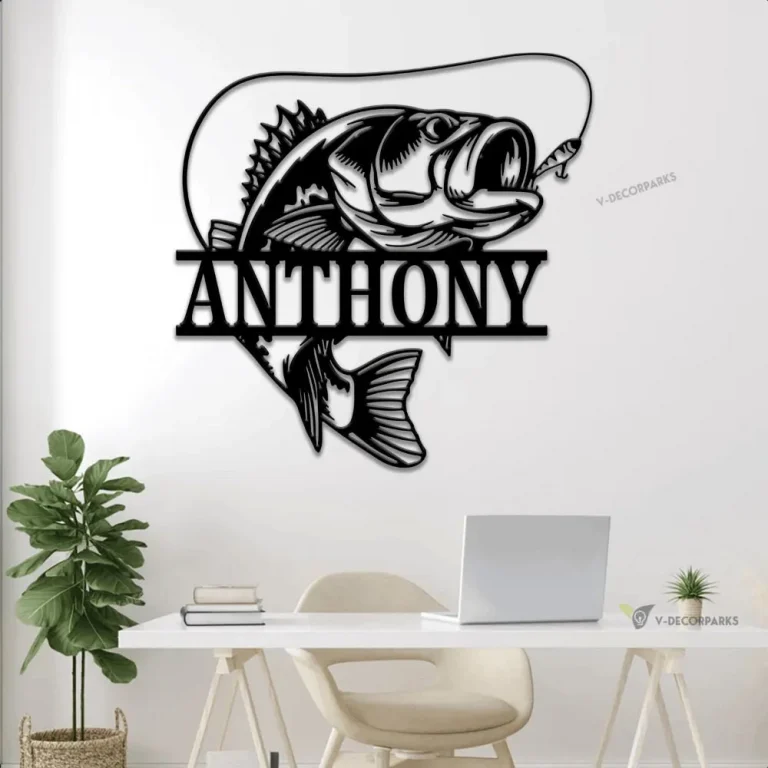 Personalized Bass Fishing Monogram Metal Sign With Led Lights, Custom Fishing Metal Wall Art, Father's Day Gift, Gift For Him