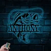 Personalized Bass Fishing Monogram Metal Sign With Led Lights, Custom Fishing Metal Wall Art, Father's Day Gift, Gift For Him