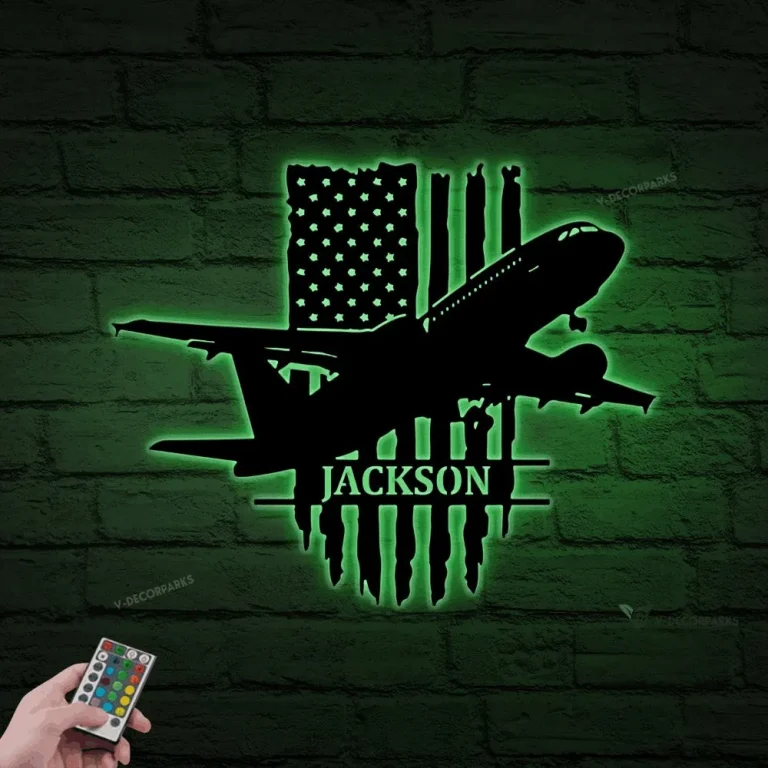Personalized Airplane Metal Sign With Led Lights, Custom Wall Art For Home Decor, Father's Day Gift, Birthday Gift