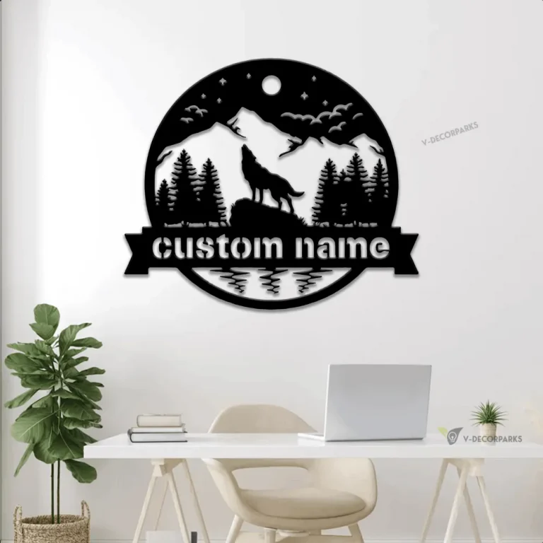 Personalized Wolf Name Metal Sign With Led Lights, Custom Wolf Name Wall Decor, Wolf Wall Hanging, Wolf Shelf Decor